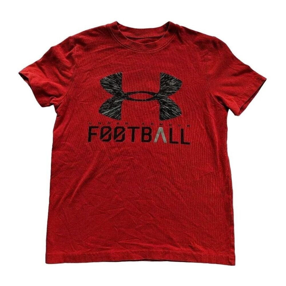 Under Armour Football Tee T Shirt Boys Small Red Black HeatGear UA Logo YS